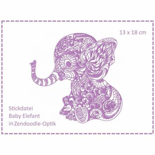 Baby Elefant Zendoodle Stickdatei 13x18
