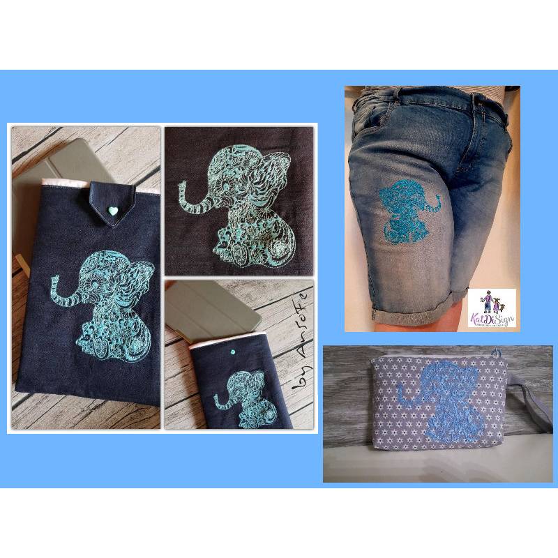 Baby Elefant Zendoodle Stickdatei 13x18 Bild 2