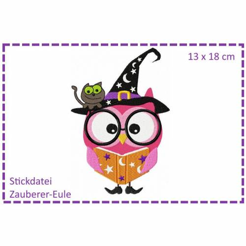 Zauberer-Eule - Halloweeneule 13x18 Stickdatei