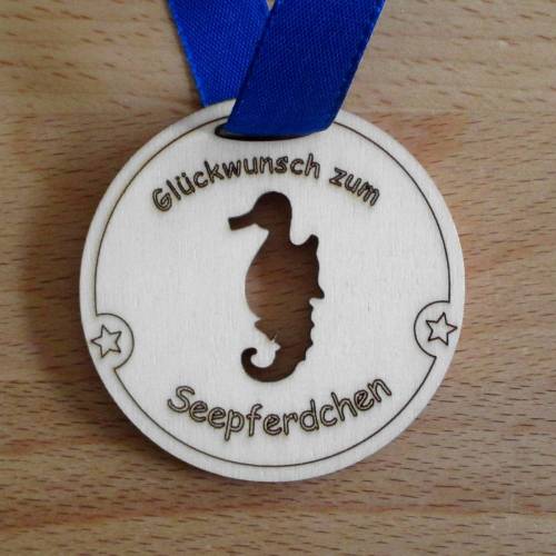 Holzmedaille Seepferdchen