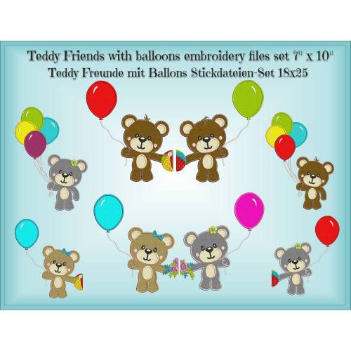 Für Partnerlook! Teddy Freunde Applikations Stickdateien Set 18x25cm