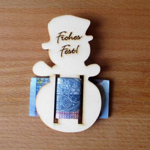 Geldgeschenk Schneemann "Frohes Fest" aus Holz