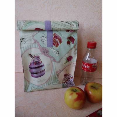 Lunchbag, Brotbeutel, Cupcake, Muffins, Lunchbeutel, Brottasche,  Frühstücksbeutel in Lilatönen
