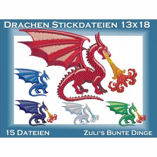 Drachen Stickdateien Set für den 13x18 cm -Rahmen