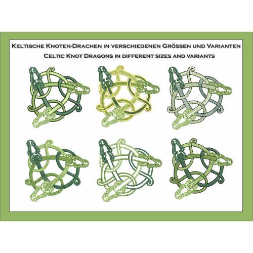 Keltischer Drachen-Knoten Stickdateien Set, verschiedene Größen und Varianten