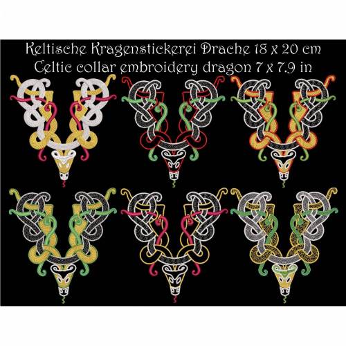 Keltische Kragenstickereien Set Drache 18 x 20 cm