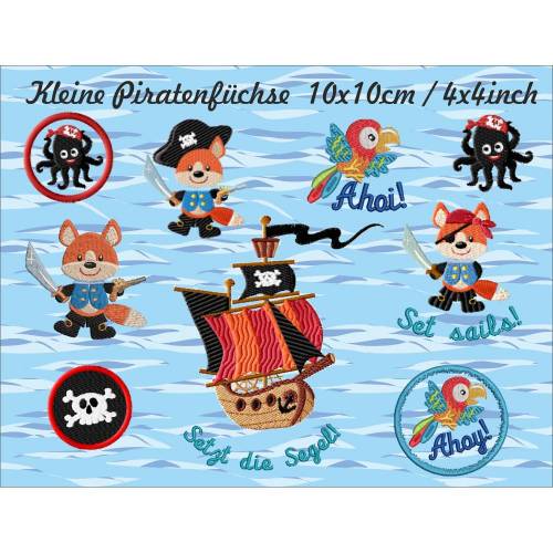 Kleine Piratenfüchse Stickdateien Set 10x10 cm