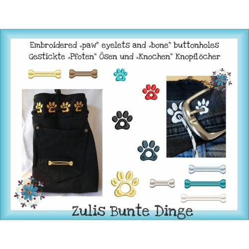 Pfoten Ösen und Knochen Knopflöcher Stickdateien Set