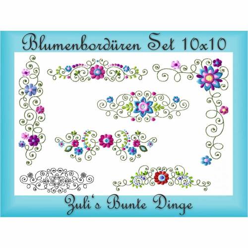 Romantische Blumenbordüren Stickdateien Set 10x10
