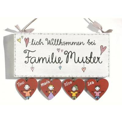 besonderes Geburtstagsgeschenk für Frauen und Männer, Türschild Familie personalisiert mit Namen, exklusives Geschenk zum Geburtstag Haustürschild / Willkommensschild / Holzschild