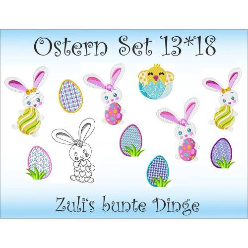 Osterhasen Stickdateien Set 10x10 cm - 13x18 cm