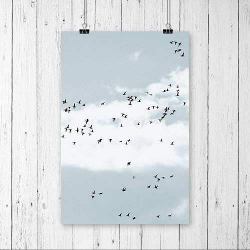 DIN A4 Wandbild Fotografie // Gänseschar Vögel Gänse Himmel Grau // Naturposter Naturmotiv Kunstdruck Art Print Geschenk Wanddekoration