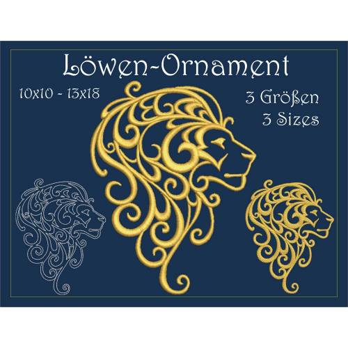 Wunderschönes Löwen-Ornament als Stickdateien Set für 10x10 bis 13x18 (cm) Rahmen