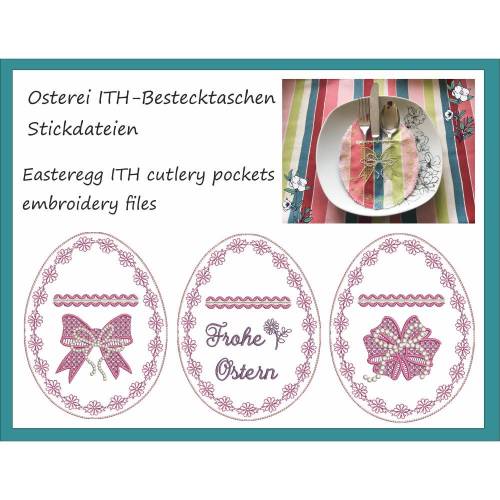 ITH "In the Hoop" Oster-Bestecktaschen Stickdateien 3er Set 15cm x 20cm