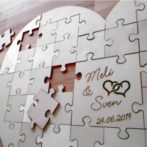 Gästebuch Herzpuzzle 2x2 aus Holz