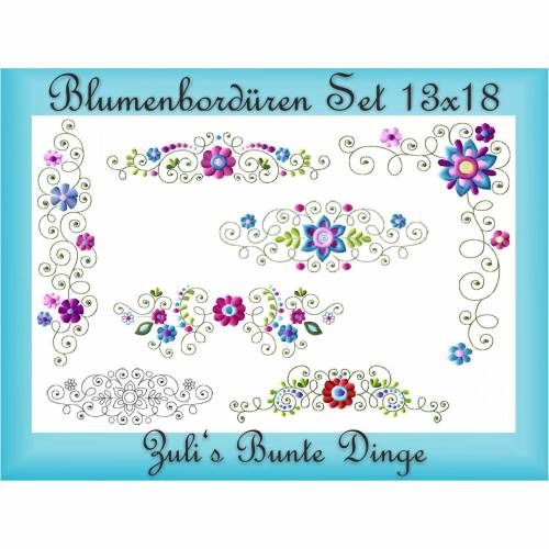 Romantische Blumenbordüren Stickdateien Set 13x18cm