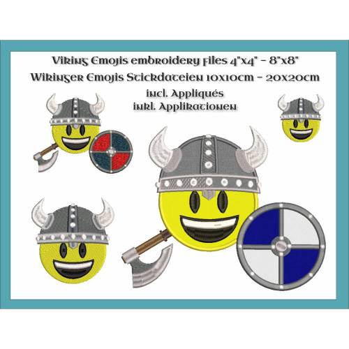 Wikinger Emoji / Smilie Stickdateien Set inkl. Applikationen