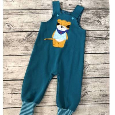 Süße Latzhose / Strampelhose gr.80 Petrol kleiner Tiger