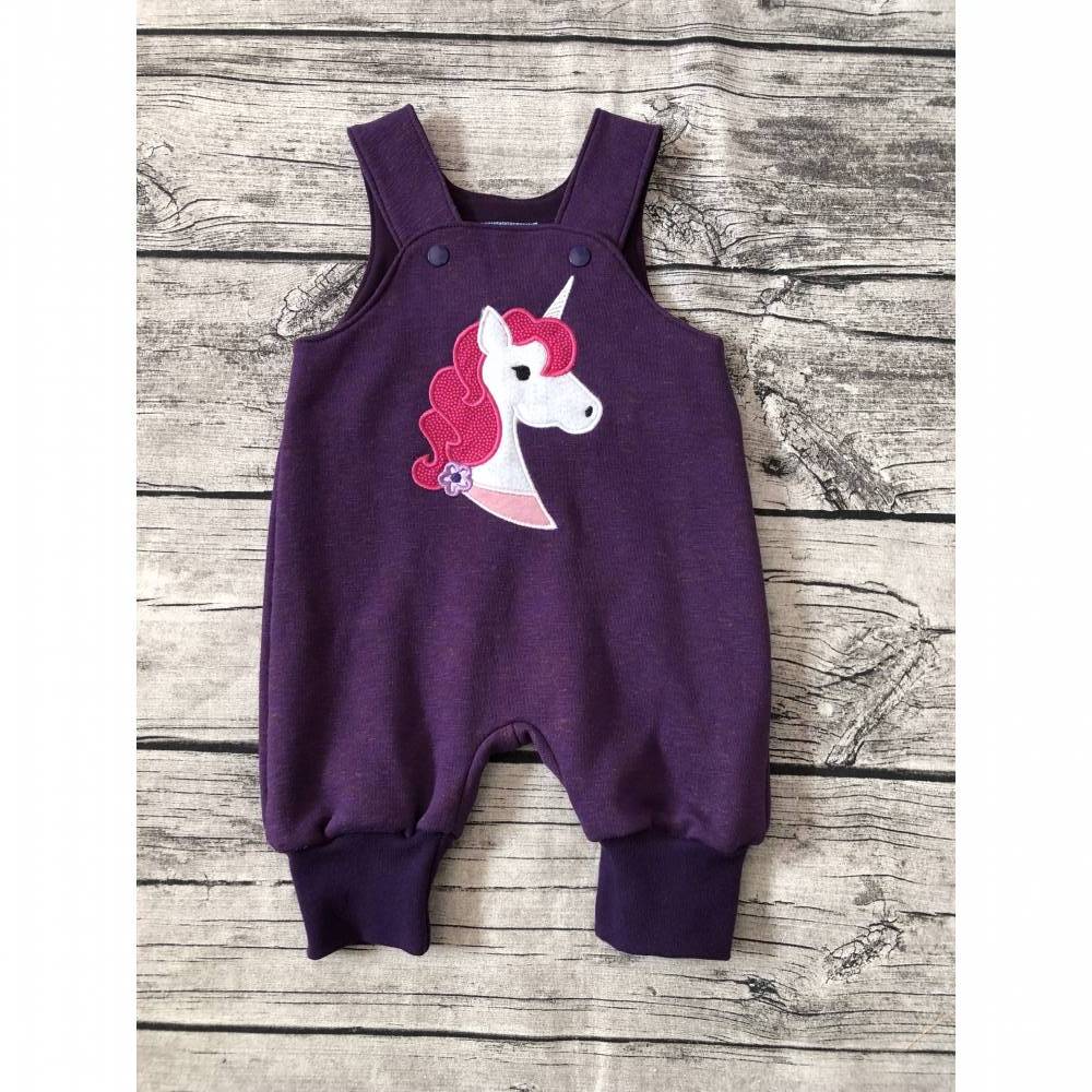Süße Latzhose / Strampelhose gr.56 lila meliert Einhorn Bild 1