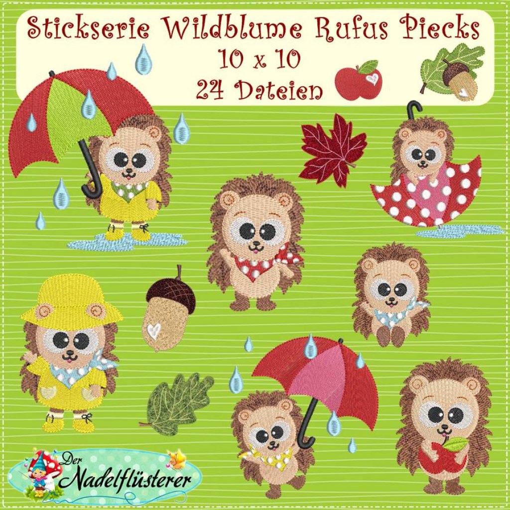Digitale Stickserie  Wildblume Rufus Piecks 10x10 cm (4x4") Stickrahmen Bild 1