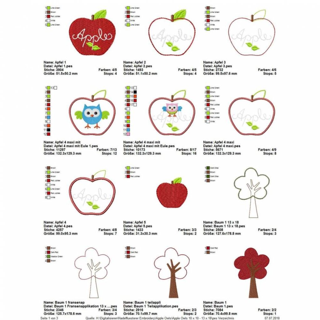 Digitale Stickserie Apple Owls 10x10 - 13x18 cm (4x4 - 5x7") Stickrahmen Bild 2