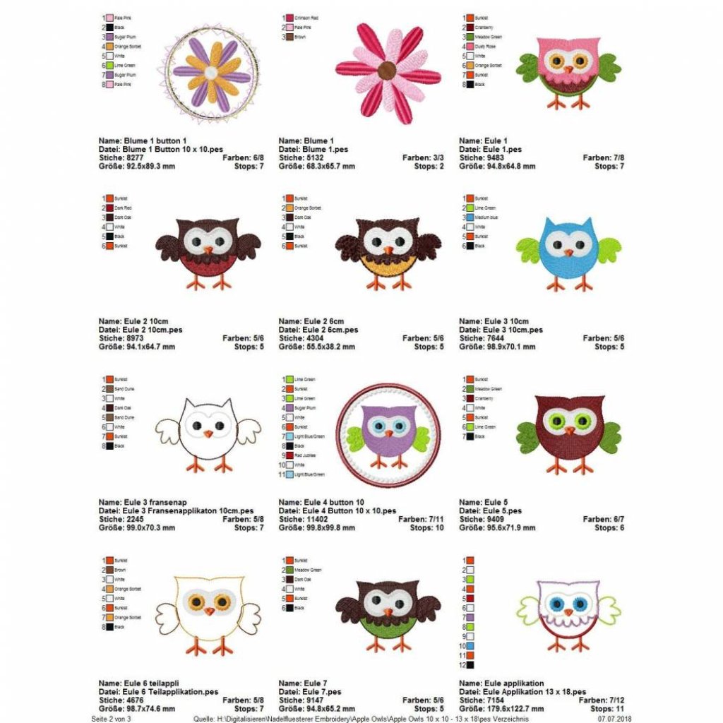 Digitale Stickserie Apple Owls 10x10 - 13x18 cm (4x4 - 5x7") Stickrahmen Bild 3