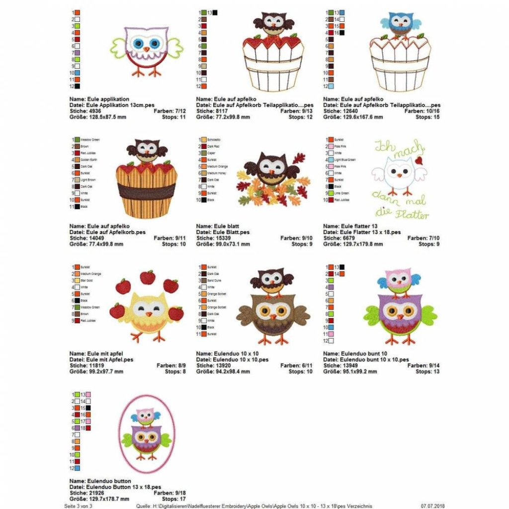 Digitale Stickserie Apple Owls 10x10 - 13x18 cm (4x4 - 5x7") Stickrahmen Bild 4