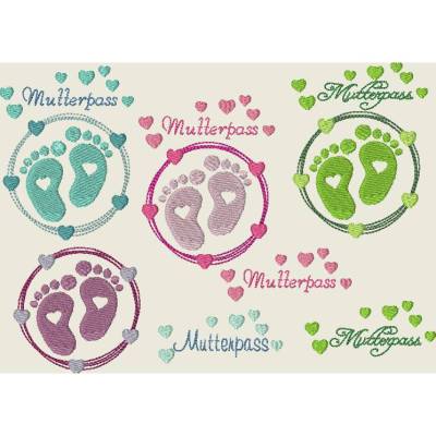 Stickdatei Mutterpass Herz Babyfüsse Doodle 513 Maschinenstickerei
