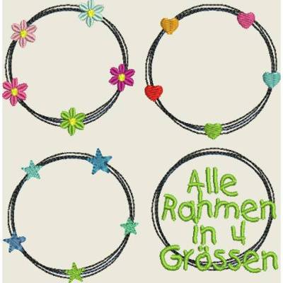 Stickdatei Doodle Rahmen Blume, Stern, Herz 455 Maschinenstickerei