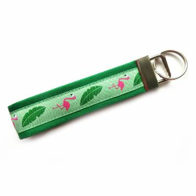 Schlüsselanhänger Schlüsselband Anhänger "Flamingo" in grün oder pink aus Baumwollstoff und Webband 