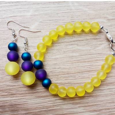 Schmuckset, Armband & Ohrringe, gelb, Perlen, Polaris, Polarisperlen, Armband, Ohrhänger, Perlenarmband, Perlenohrringe, Perlenschmuck