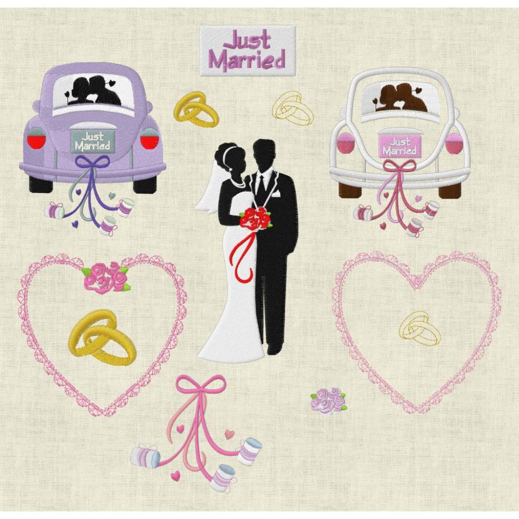Stickdatei  Hochzeit * Wedding * Hochzeitsauto 1 Maschinenstickerei Set 305 Bild 1