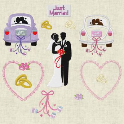 Stickdatei  Hochzeit * Wedding * Hochzeitsauto 1 Maschinenstickerei Set 305