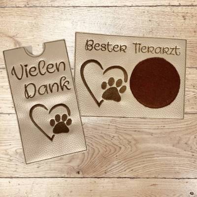 Stickdatei Mug Rug Schokohülle In the Hoop Geschenk für Tierarzt Herz mit Pfote Danke Set 555