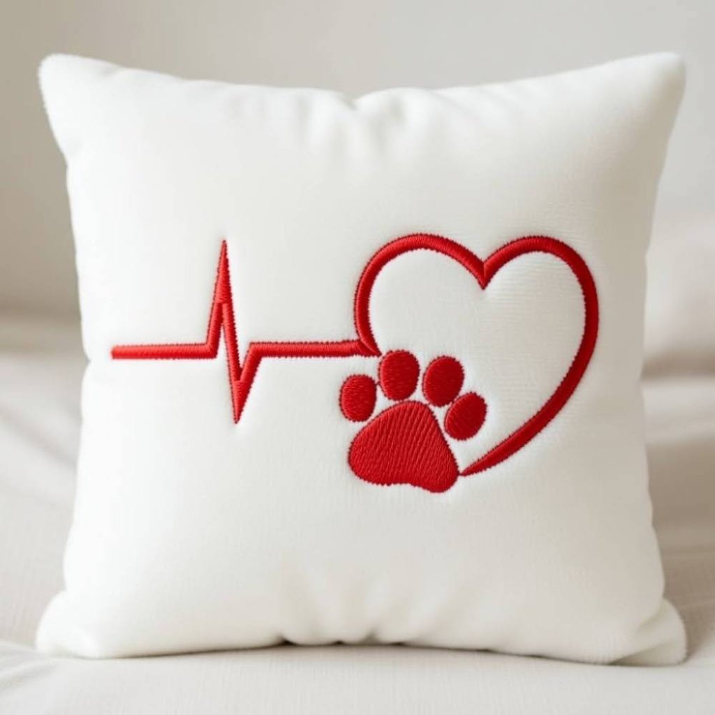 Stickdatei Hund Pfote Herz Herzlinie – Maschinenstickerei für Heimtierausweis, Kissen & Halstuch Bild 1