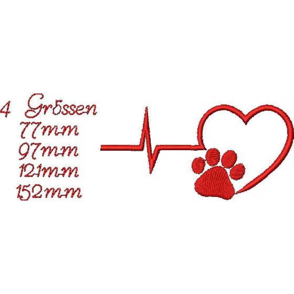 Stickdatei Hund Pfote Herz Herzlinie – Maschinenstickerei für Heimtierausweis, Kissen & Halstuch Bild 2