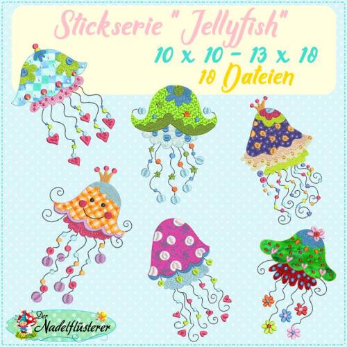Digitale Stickserie Jellyfish 10x10 - 13x18 cm (4x4 - 5x7") Stickrahmen
