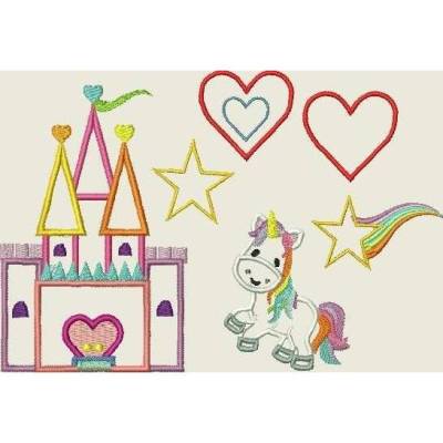 Stickdatei Einhorn im Zauberland Applikation Unicorn 096 Maschinenstickerei