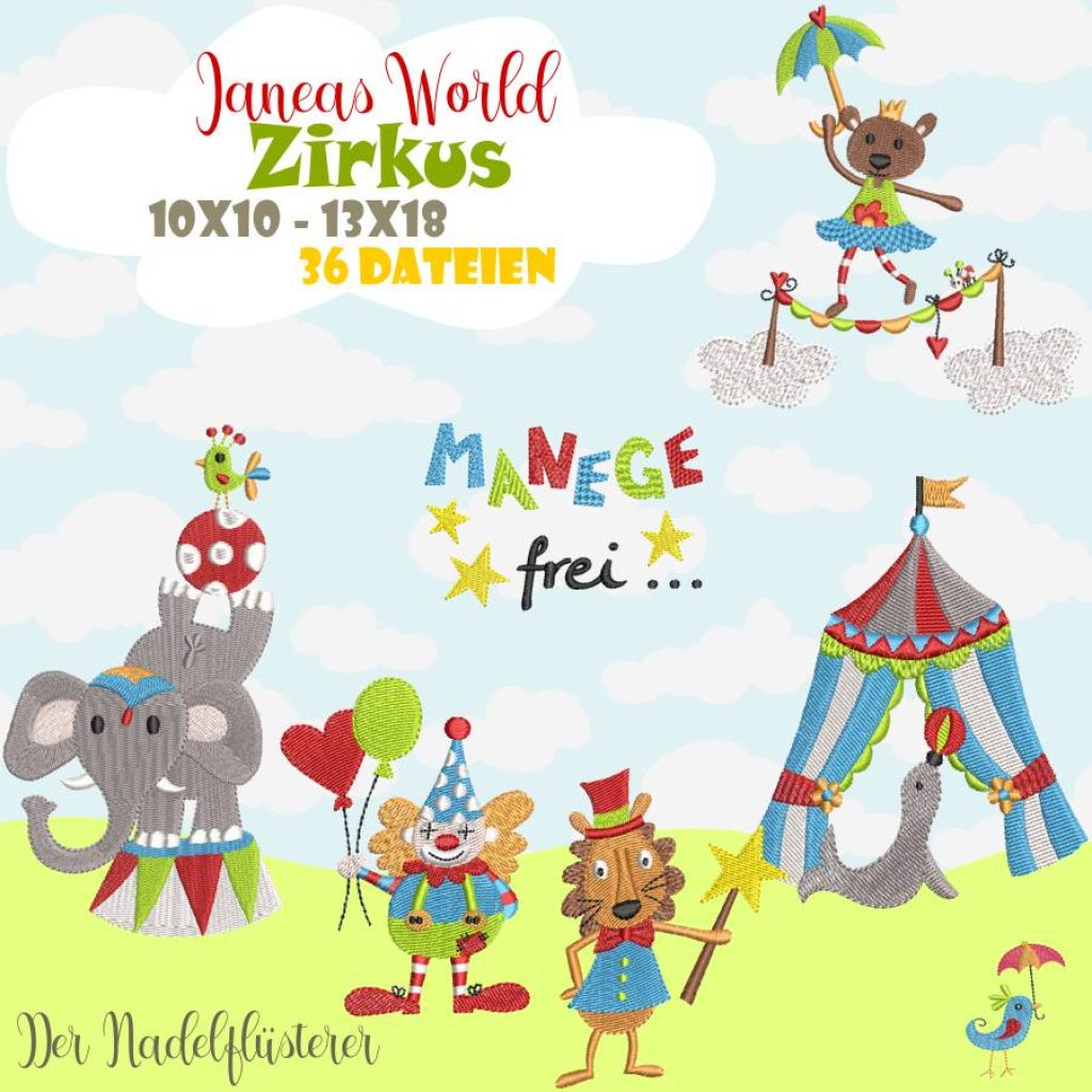 Digitale Stickserie Janeas World Zirkus 10x10 - 13x18 cm (4x4 - 5x7") Stickrahmen Bild 1