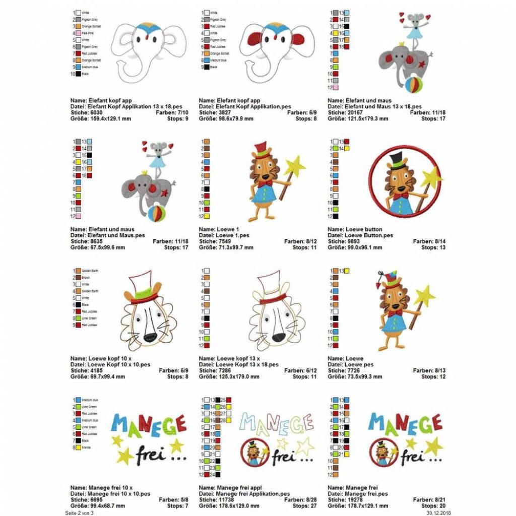 Digitale Stickserie Janeas World Zirkus 10x10 - 13x18 cm (4x4 - 5x7") Stickrahmen Bild 3