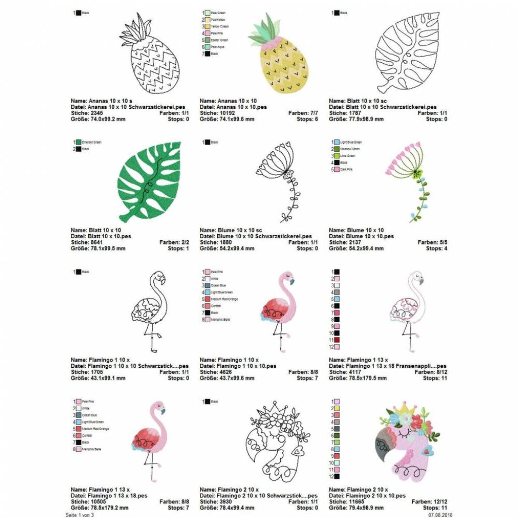 Digitale Stickserie Flamingo Love 10x10 - 13x18 cm (4x4 - 5x7") Stickrahmen Bild 2