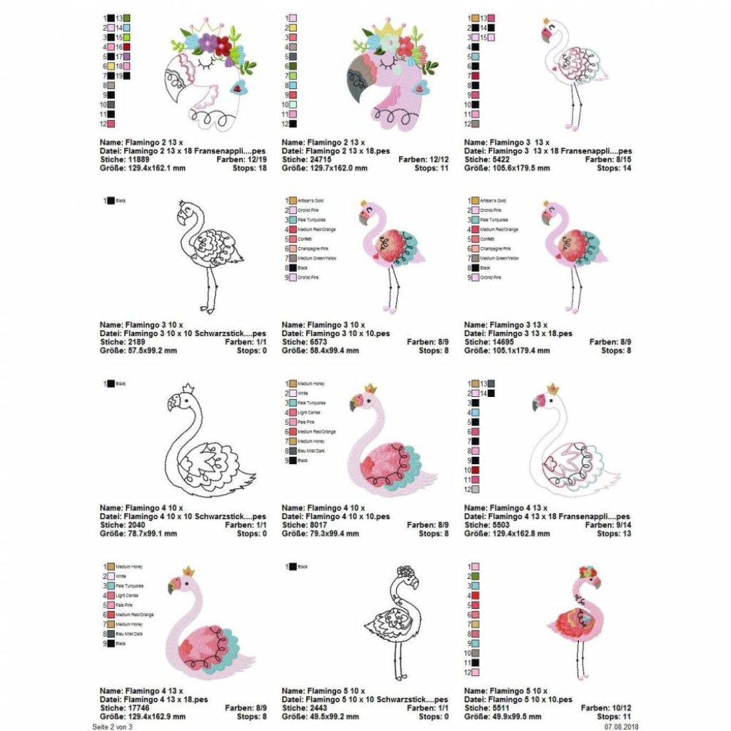 Digitale Stickserie Flamingo Love 10x10 - 13x18 cm (4x4 - 5x7") Stickrahmen Bild 3