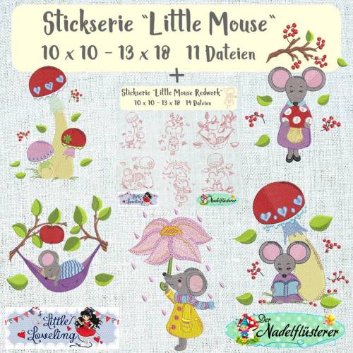 Digitale Stickserie Little Mouse 10x10 - 13x18 cm (4x4 - 5x7") Stickrahmen