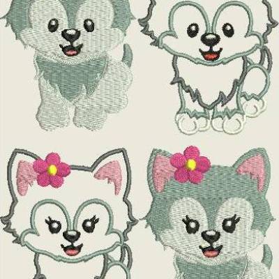 Stickdatei Wolf  Husky  Hund Füllstich und Applikation 10x10cm / 4x4"  Maschinenstickerei Set 352