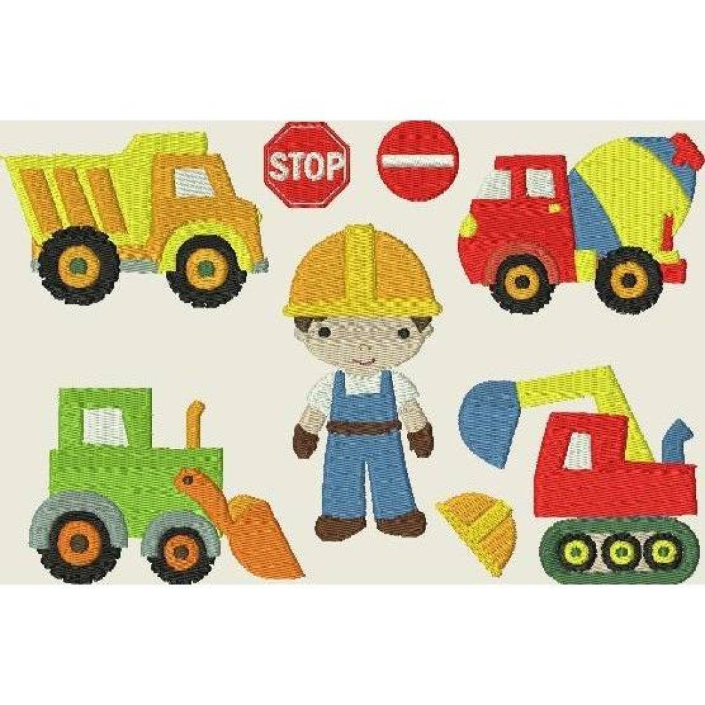 Stickdatei Auto * Auf der Baustelle*  Fuhrpark * Bauarbeiter, Bagger, Laster Set 275 Bild 1
