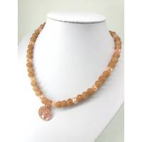 Perlenkette mit Lebensbaum-Anhänger, braun, rosa, Kette, Halskette, braune Halskette, Naturfarben, Lebensbaum, Baum
