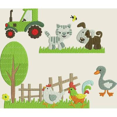 Stickdatei Auto  Bauernhof Set 2  171 Huhn Hahn Gans Traktor Hund Katze