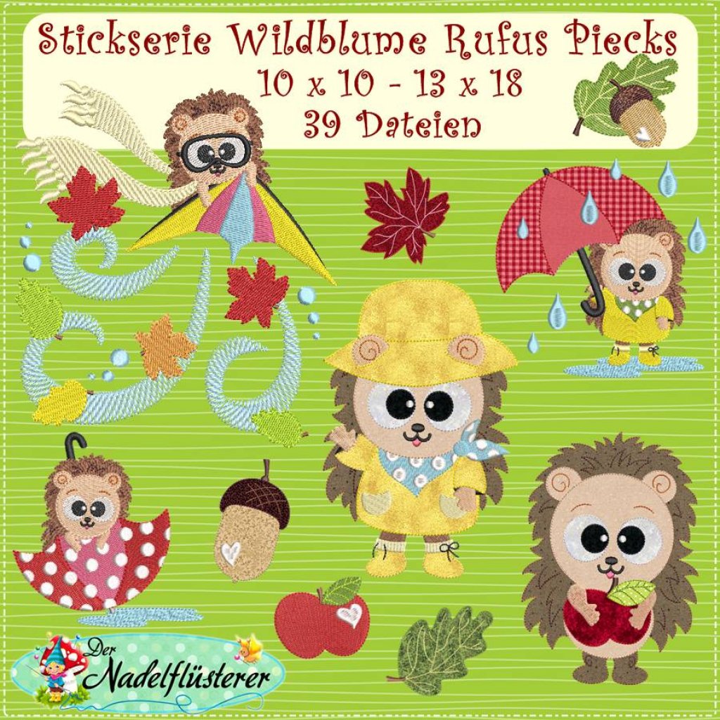 Digitale Stickserie Wildblume Rufus Piecks 10x10 - 13x18 cm (4x4 - 5x7") Stickrahmen Bild 1