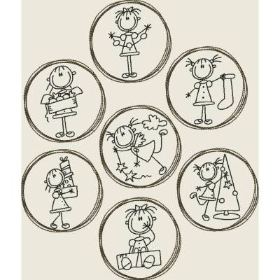 Stickdatei Strichmännchen Weihnachten Doodle Button Maschinenstickerei 498