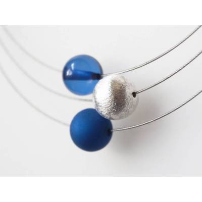 Polariskette blau silber dunkelblau Kette mit Polarisperlen